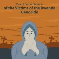 illustrazione vettore grafico di un' donna indossare un' velo è preghiere nel il mezzo di un' massa grave, Perfetto per internazionale giorno, ricordo, vittime di Ruanda, genocidio, celebrare, saluto carta, eccetera.