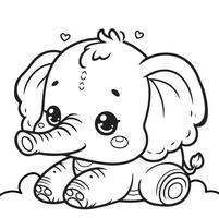 bambino elefante linea disegno. vettore linea arte illustrazione colorazione pagina.