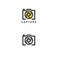 creativo logo design per un' fotografia marca in mostra un' telecamera e stilizzato apertura vettore