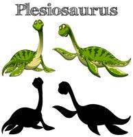 Due plesiosaurus con silhouette su sfondo bianco vettore