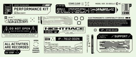 cyberpunk stile decalcomanie impostare. impostato di vettore auto servizio adesivi e etichette nel futuristico stile. iscrizioni e simboli
