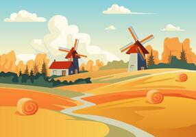 cartone animato colore fieno rurale paesaggio scena concetto. vettore