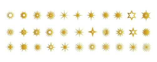 stella icone e starburst fiore vendita distintivi, vettore collezione di brillare simboli, scintillante luci, veloce stelle, e qualità segni nel etichetta emblemi e sole raggio montatura