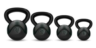 realistico dettagliato 3d pesi kettlebell impostare. vettore