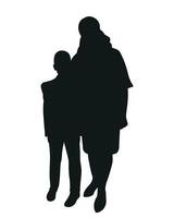 nero silhouette di madre con sua figlio, un' nonna con sua nipote, un' insegnante con un' alunno, abbracciare, isolato vettore