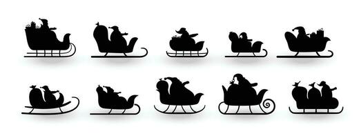 collezione di Santa Claus su slitta nel silhouette stile per natale design vettore