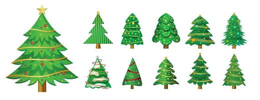 impostato di verde Natale albero simboli per natale decorazione design vettore