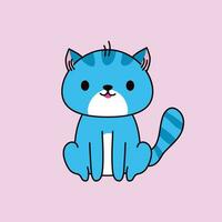 carino disegnato a mano gattino nel blu colore isolato su un' leggero sfondo, per aprire, Stampa, manifesti. vettore. scarabocchio cartone animato stile. vettore