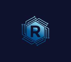 r alfabeto tecnologia logo design concetto vettore