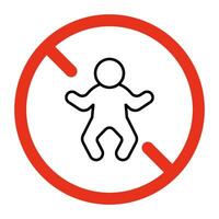 Proibito iscrizione per bambino, linea Pericolo icona. simbolo di persona bambino proibito. restrizione su Ingresso di ragazzo. vettore cartello
