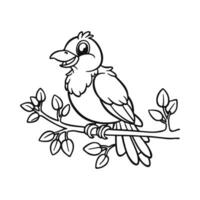 colorazione libro di un' uccello seduta su un' ramo vettore