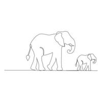 mondo selvaggio vita continuo singolo linea arte disegno e elefante uno linea schema vettore arte illustrazione