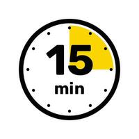 15 minuti analogico orologio icona bianca sfondo design. vettore
