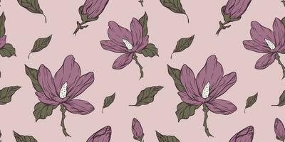 magnolia fiore linea senza soluzione di continuità modello. mano disegnato colorato nozze erba ornamento, elegante le foglie per invito Salva il Data carta, saluto carte, Stampa su tessuto, sfondi, scrapbooking, regalo avvolgere. vettore