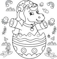 carino bambino unicorno seduta con Cupcake scarabocchio disegno colorazione pagina illustrazione vettore