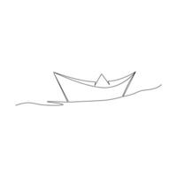 continuo una linea carta barca vettore disegno su acqua, stile contorno linea singola illustrazione arte