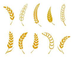 impostato di semplice icone di d'oro orecchie di Grano. Grano logo design elementi per birra, biologico fresco cibo Mais azienda agricola, grano elemento, Grano semplice modello. vettore illustrazione.