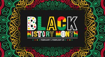 nero storia mese colorato lettering tipografia con mandala sfondo. celebre febbraio nel unito stato, Africa e Canada. juneteenth indipendenza giorno. kanzaa. vettore