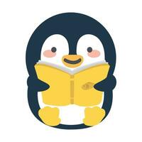 carino pinguino lettura libro cartone animato vettore
