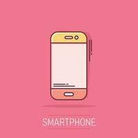 smartphone icona nel comico stile. Telefono microtelefono vettore cartone animato illustrazione pittogramma. smartphone attività commerciale concetto spruzzo effetto.