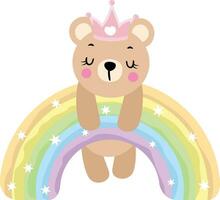 carino Principessa orsacchiotto orso sospeso su Magia arcobaleno vettore