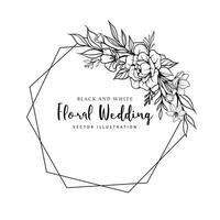geometrico nozze floreale invito, poligonale linea arte con floreale nozze elegante invito vettore
