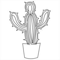 singolo linea arte disegno continuo mano disegnato cactus illustrazione Casa pianta nel un' pentola scarabocchio vettore stile