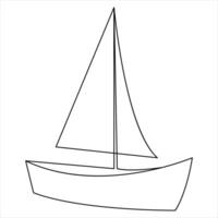 singolo linea arte disegno continuo su barca a vela icona e schema vettore arte minimalista design