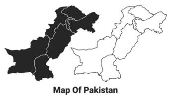 vettore nero carta geografica di Pakistan nazione con frontiere di regioni