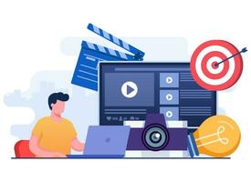 persone la creazione di video contenuto, per marketing, promozione, commercio elettronico, digitale marketing, soddisfare strategia, blog, blog, video blog, influencer marketing, annuncio, approvazione, campagna, vivere ruscello vettore