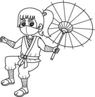 ninja kunoichi Tenere un ombrello isolato vettore