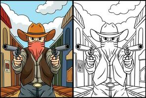 cowboy puntamento pistola colorazione pagina illustrazione vettore