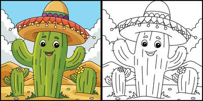 cinco de mayo cactus colorazione pagina illustrazione vettore