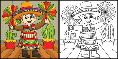 cinco de mayo messicano ragazzo colorazione illustrazione vettore