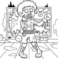 zombie pugile colorazione pagina per bambini vettore