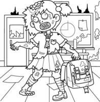 zombie scuola ragazza colorazione pagina per bambini vettore