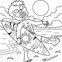 zombie surfer colorazione pagina per bambini vettore