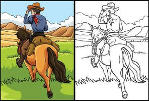 cowboy groppa equitazione colorazione pagina illustrazione vettore