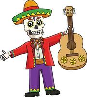 messicano mariachi scheletro cartone animato colorato clipart vettore