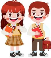 contento carino bambini nel scuola uniforme cartone animato stile vettore
