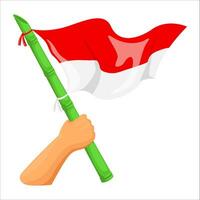 illustrazione di un' mano Tenere il indonesiano bandiera con il tema di Indonesia indipendenza giorno vettore