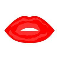 vettore femmina rosso labbra. sexy e grassetto labbra su bianca sfondo. grande labbro cartello per bacio e amore logo.