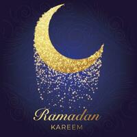 Ramadan kareem saluto carta con d'oro mezzaluna e Arabo modello vettore