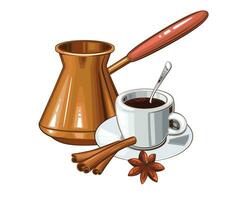 cezve caffè creatore per Turco caffè con caffè tazza vettore