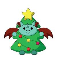 carino Drago nel costume Natale albero nel colore vettore