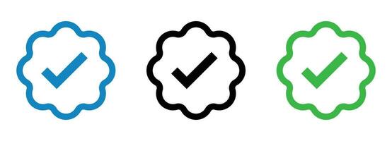 verificata sociale media distintivo icone impostato - simboli per autenticità e fiducia vettore