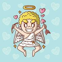 cartone animato vettore illustrazione di carino contento Cupido pronto per sparare frecce di amore. mano disegnato vettore illustrazione