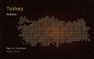 tacchino carta geografica mostrato nel binario codice modello. tsmc. oro matrice numeri, zero, uno. mondo paesi vettore mappe. digitale serie