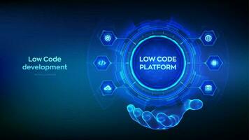 Basso codice piattaforma e no codice sviluppo tecnologia concetto nel wireframe mano. lcdp e ncdp - Software sviluppo utilizzando grafico interfacce. vettore illustrazione.