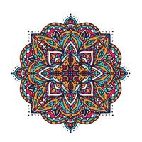 mandala di doodle disegnato a mano di vettore. mandala etnico con ornamento tribale colorato. isolato. colori luminosi. vettore
